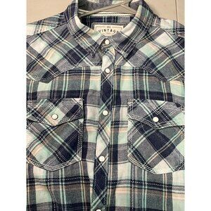 BKE Vintage 1967 Men's Plaid Button-Up Shirt‎ Medium Blue/Green